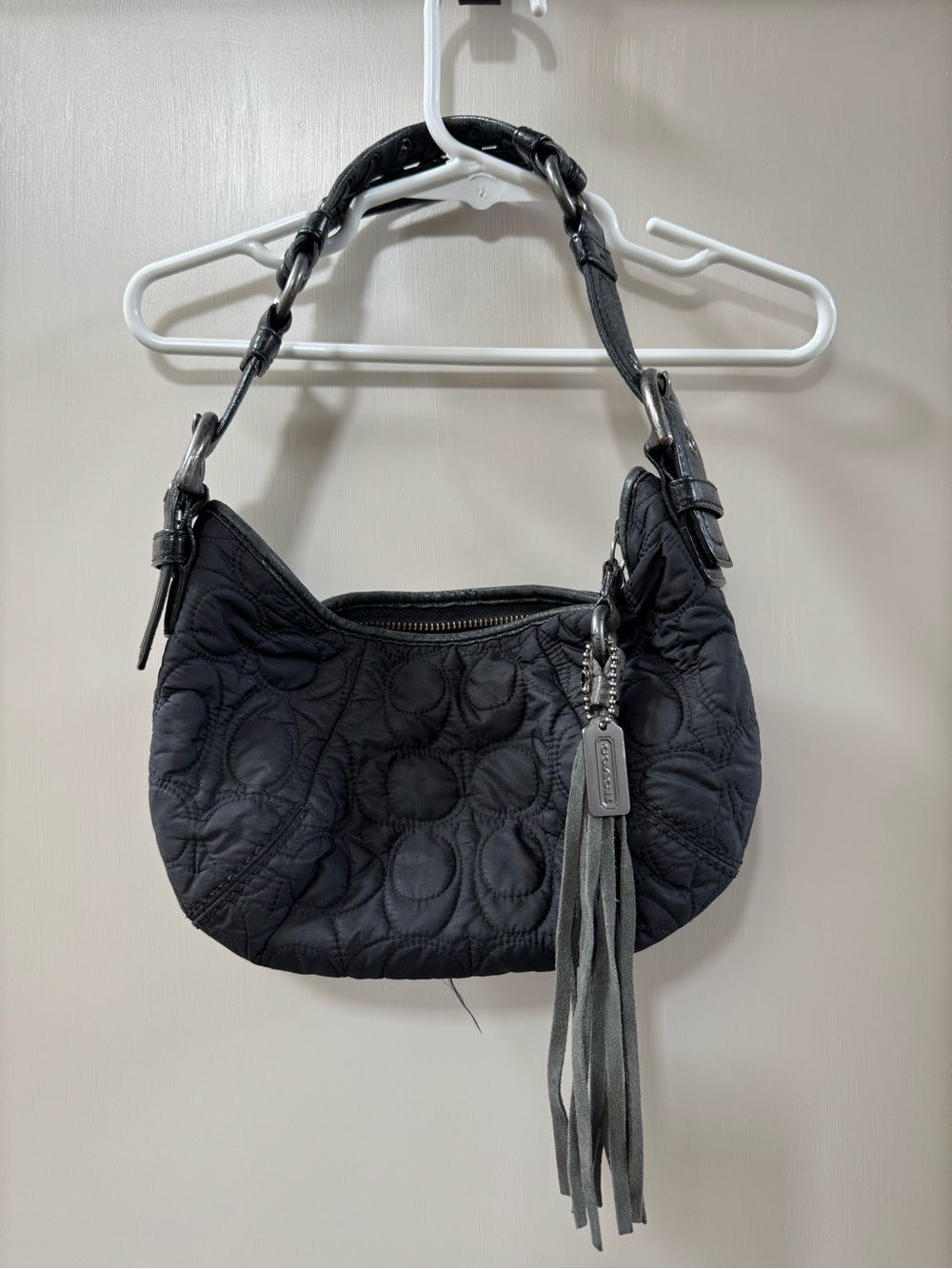 Coach Black Quilted Shoulder Bag with Tassel Charm